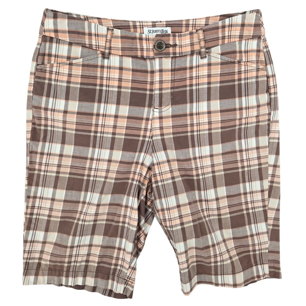 St. Johns Bay Size 4 Plaid Shorts Womens Brown Peach Preppy Academia
